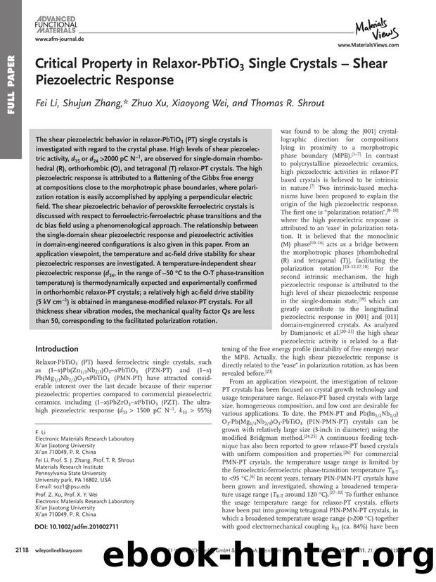 Critical Property in RelaxorPbTiO3 Single Crystals  Shear Piezoelectric Response by wcu
