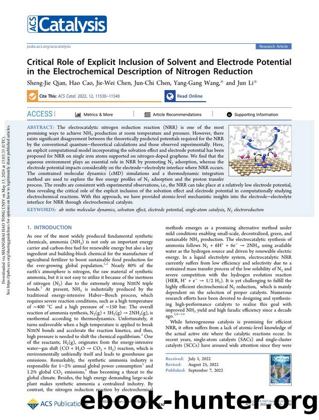 Critical Role of Explicit Inclusion of Solvent and Electrode Potential in the Electrochemical Description of Nitrogen Reduction by Sheng-Jie Qian Hao Cao Jie-Wei Chen Jun-Chi Chen Yang-Gang Wang & Jun Li