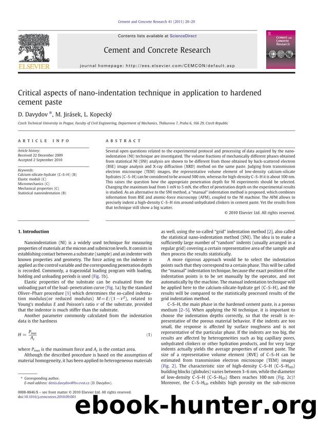 Critical aspects of nano-indentation technique in application to hardened cement paste by D. Davydov & M. Jirásek & L. Kopecký