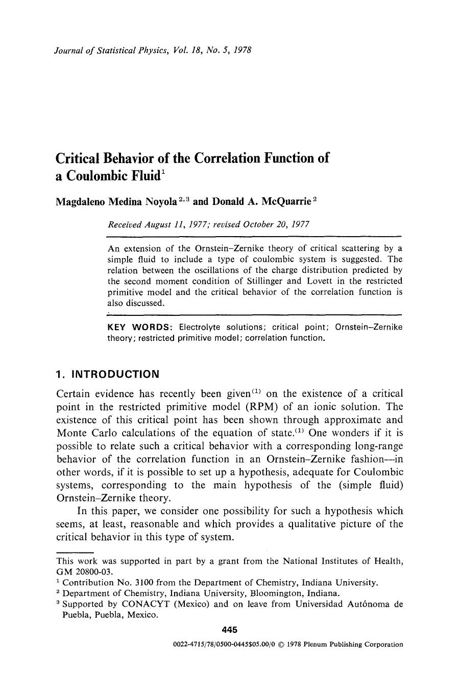 Critical behavior of the correlation function of a coulombic fluid by Unknown