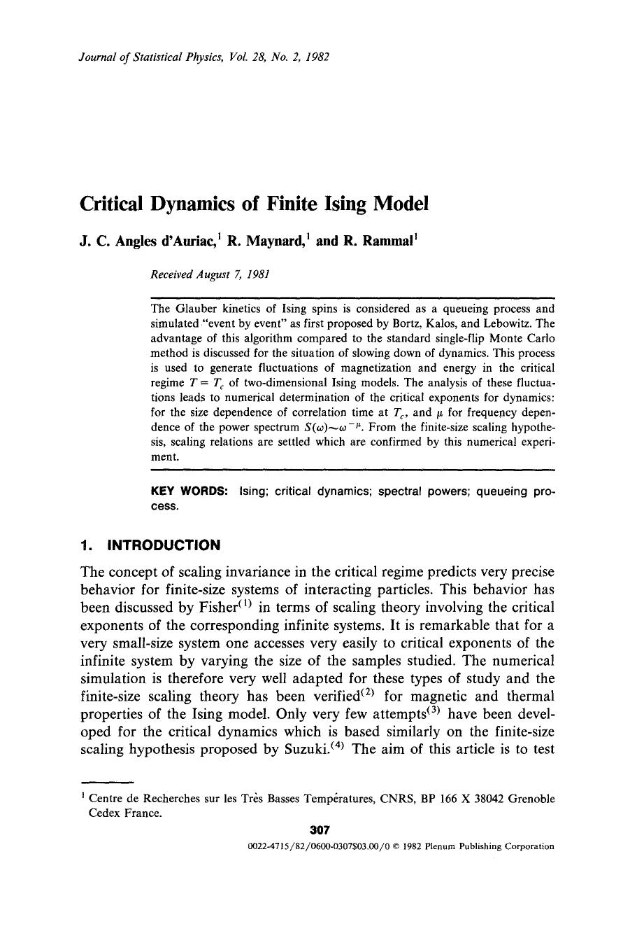 Critical dynamics of finite Ising model by Unknown