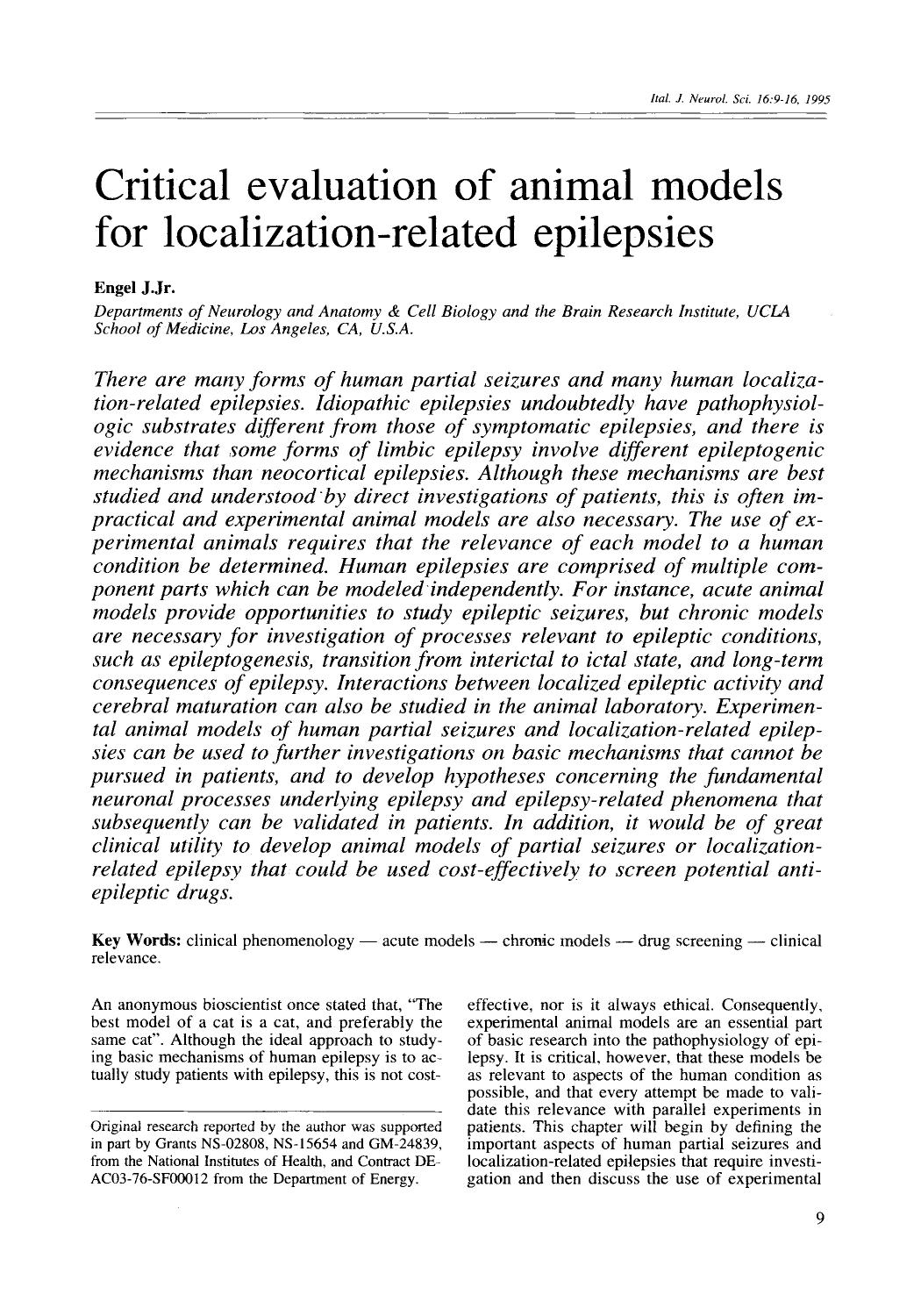 Critical evaluation of animal models for localization-related epilepsies by Unknown