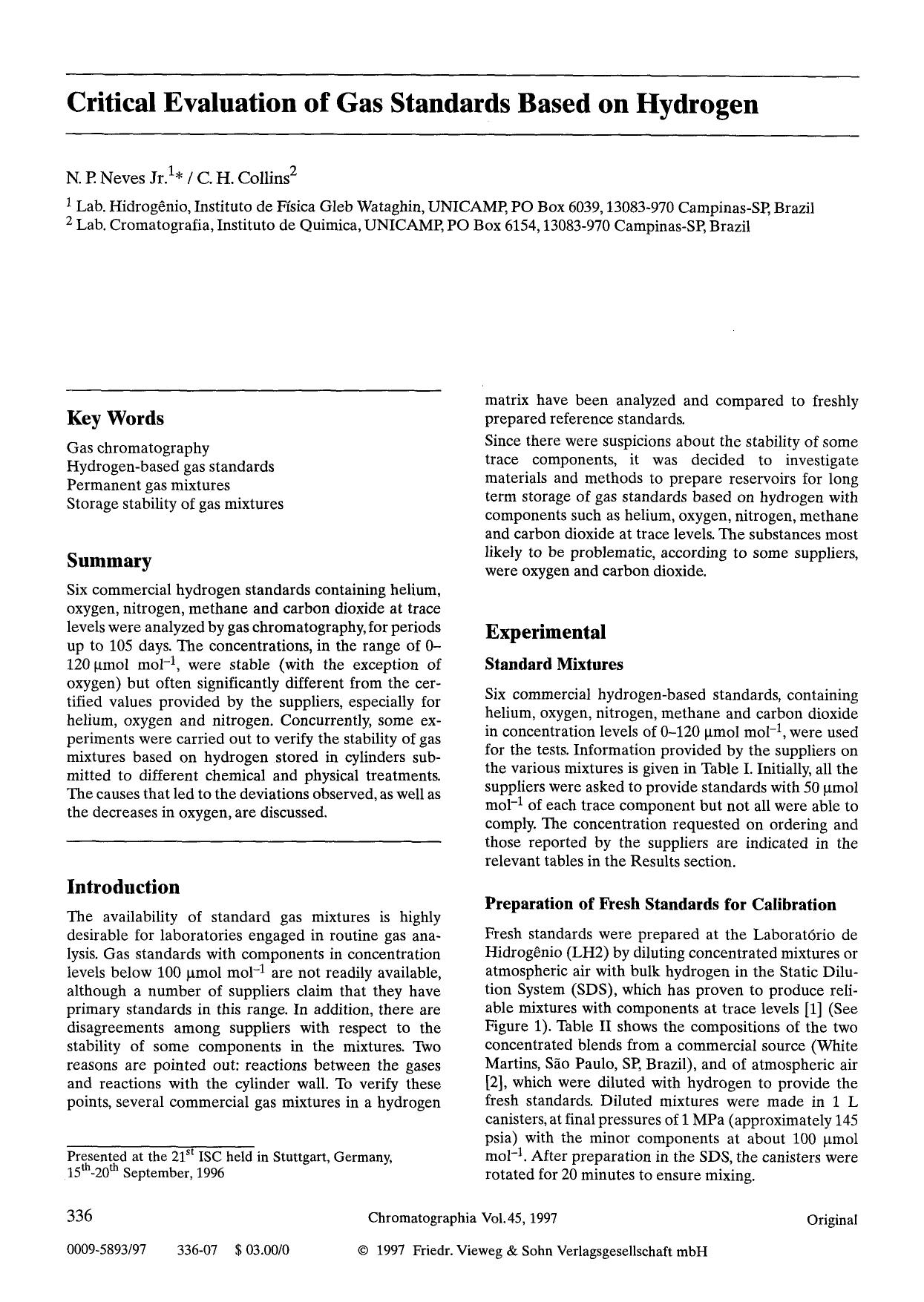 Critical evaluation of gas standards based on hydrogen by Unknown