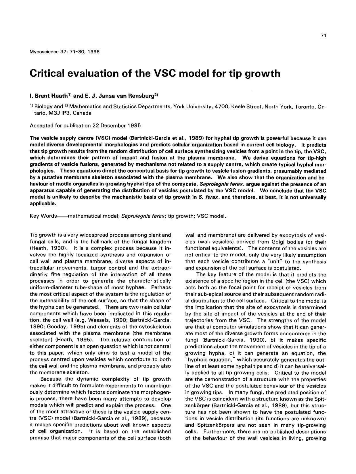 Critical evaluation of the VSC model for tip growth by Unknown