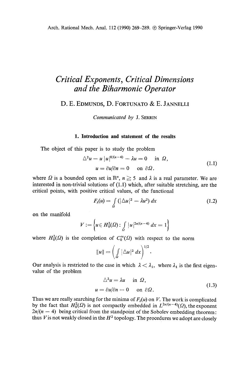 Critical exponents, critical dimensions and the biharmonic operator by Unknown