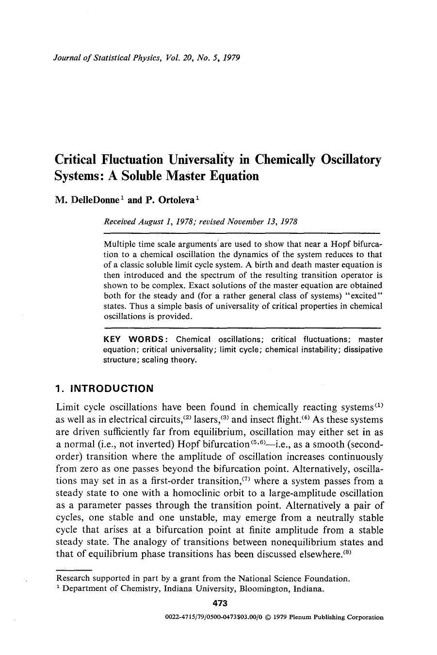 Critical fluctuation universality in chemically oscillatory systems: A soluble master equation by Unknown