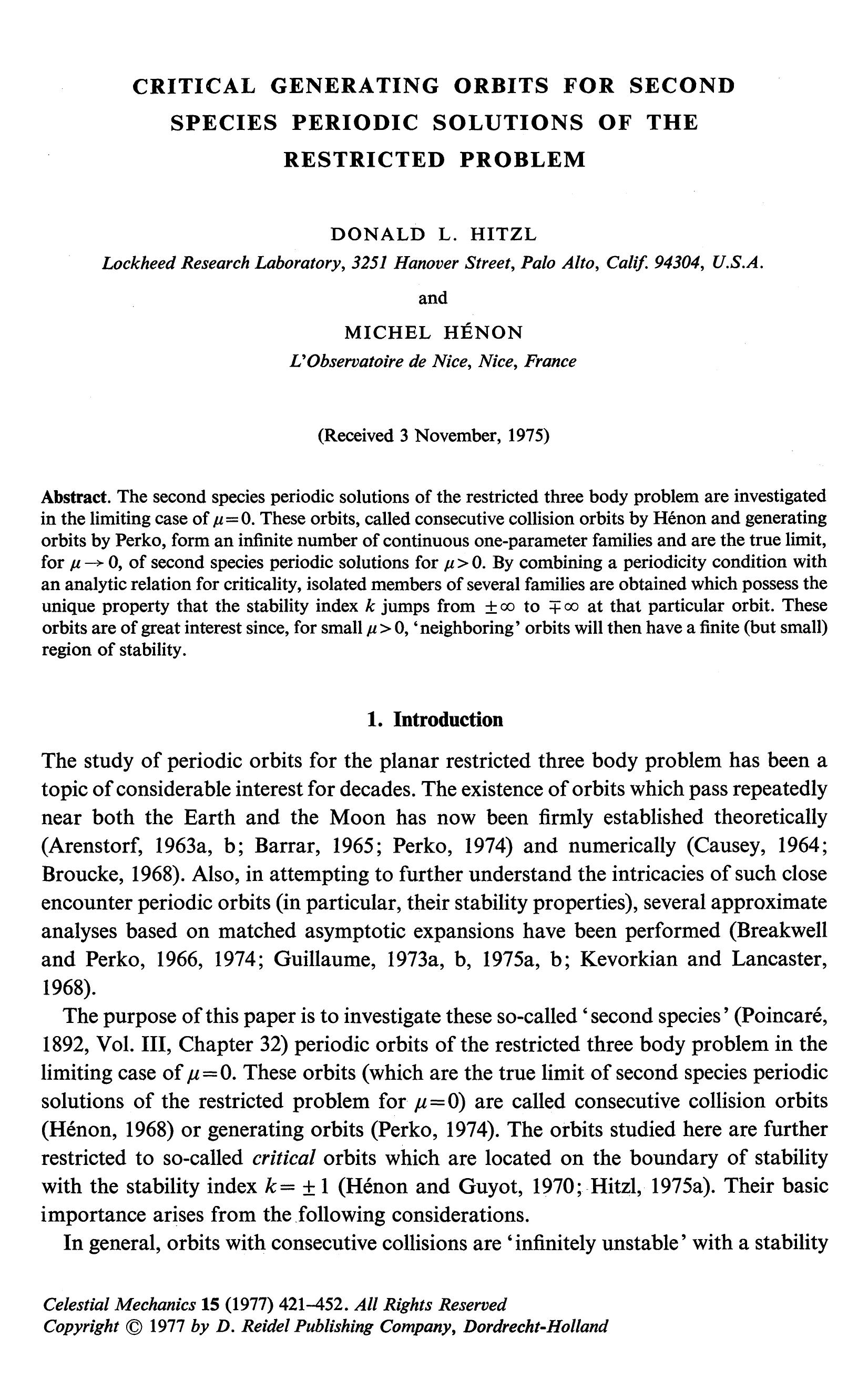 Critical generating orbits for second species periodic solutions of the restricted problem by Unknown