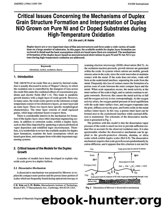 Critical issues concerning the mechanisms of duplex grain structure formation and interpretation of duplex nio grown on pure ni and cr doped substrates during high-temperature oxidation by Unknown