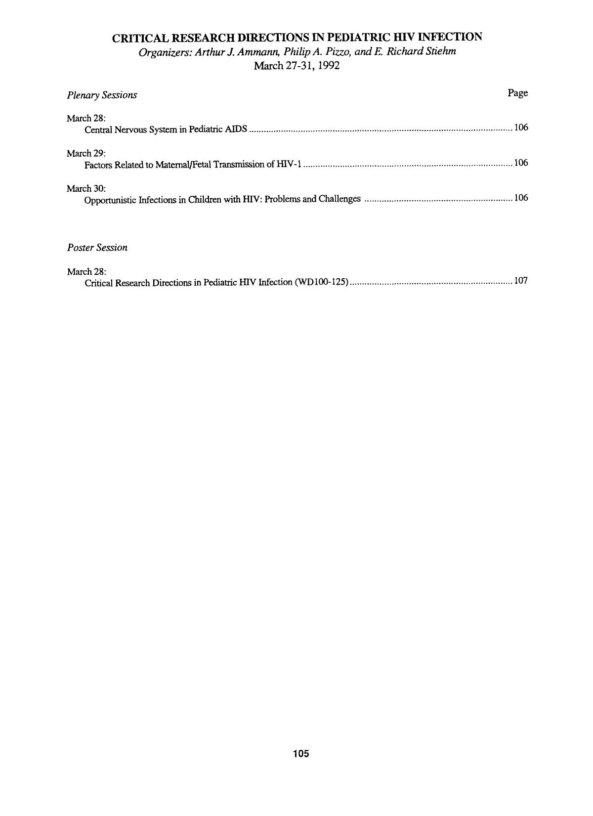Critical research directions in pediatric HIV infection by Unknown