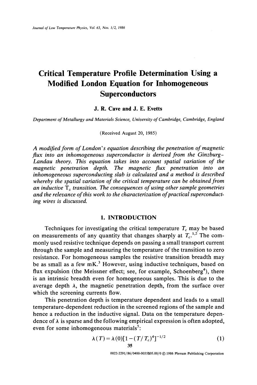 Critical temperature profile determination using a modified London equation for inhomogeneous superconductors by Unknown