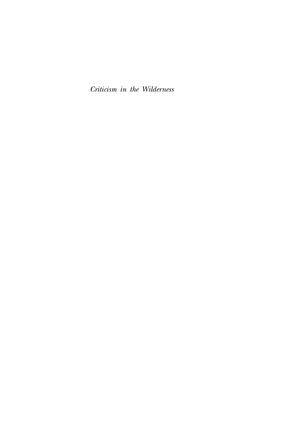 Criticism in the Wilderness by Geoffrey Hartman