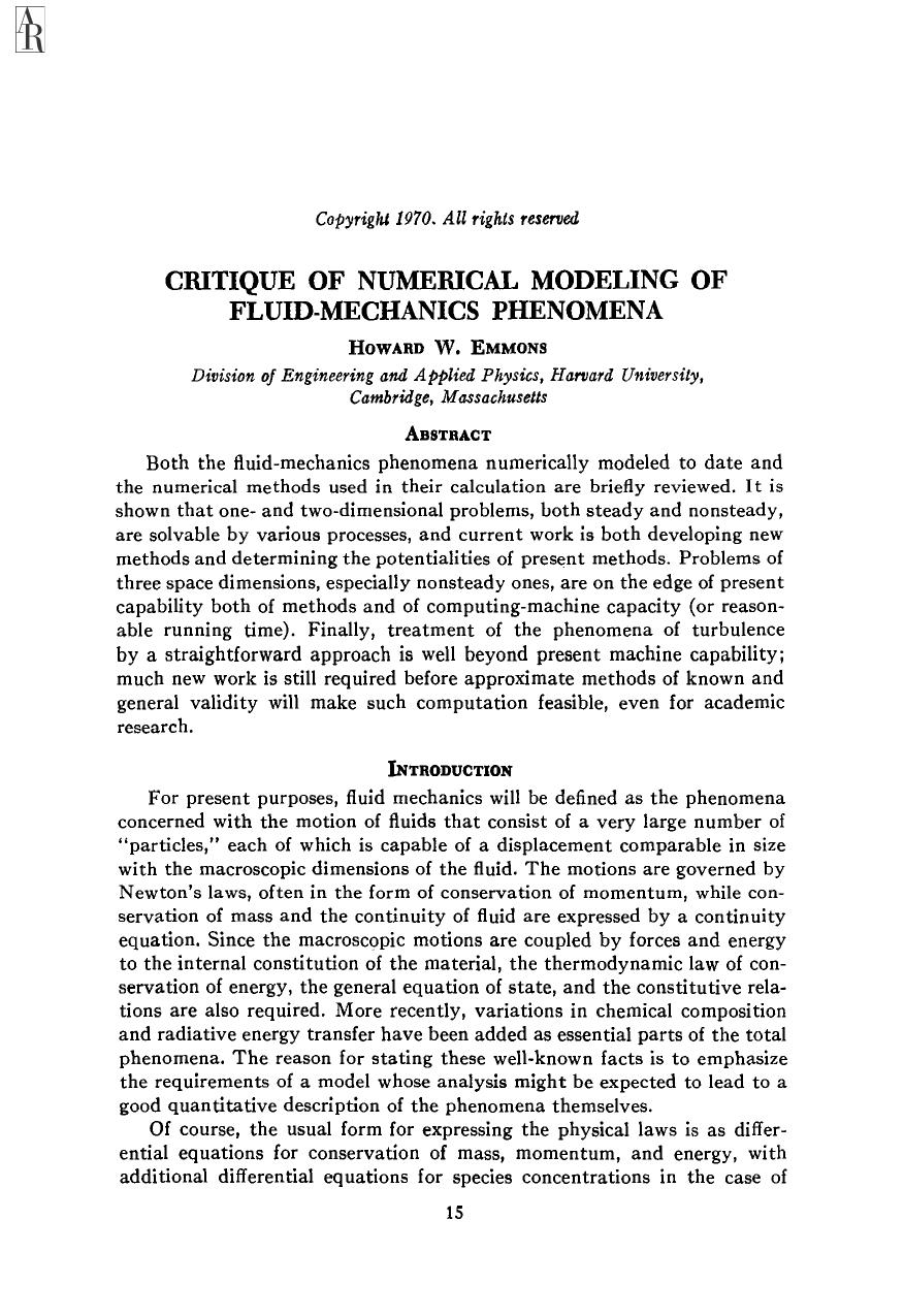 Critique of Numerical Modeling of Fluid-Mechanics Phenomena by H W Emmons