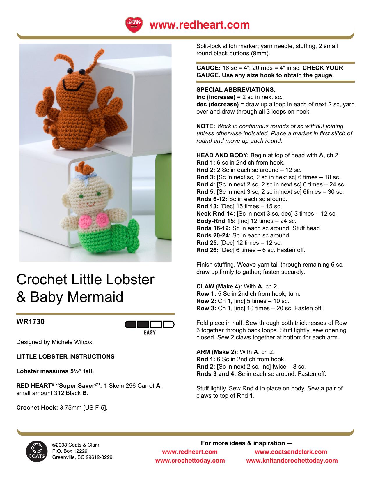 Crochet Little Lobster & Baby Mermaid by Unknown