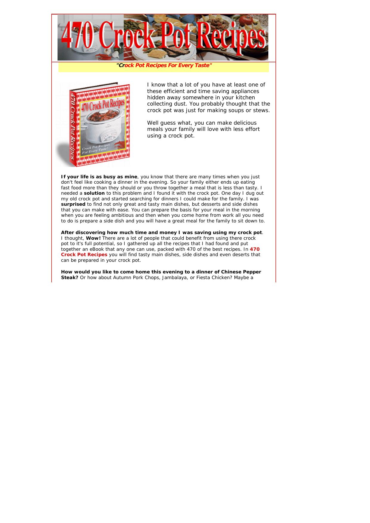 Crock Pot Recipe - 23 Recipe Books. by Best of Kuszter's Collection