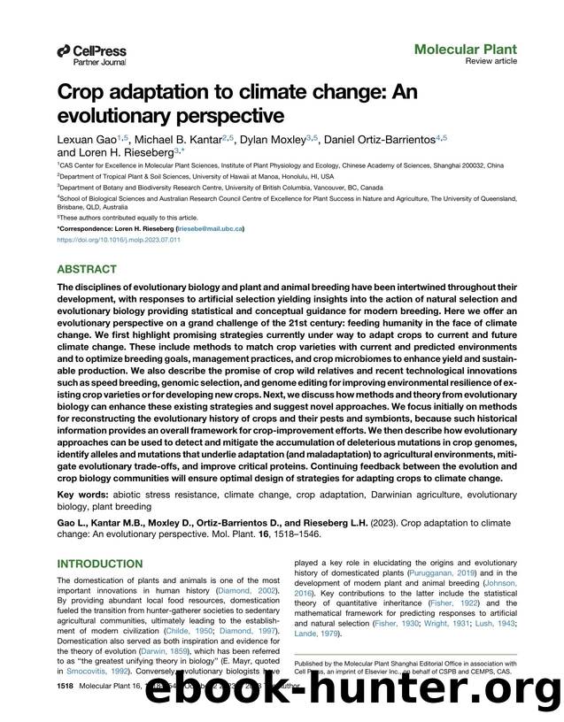 Crop adaptation to climate change: An evolutionary perspective by Lexuan Gao & Michael B. Kantar & Dylan Moxley & Daniel Ortiz-Barrientos & Loren H. Rieseberg