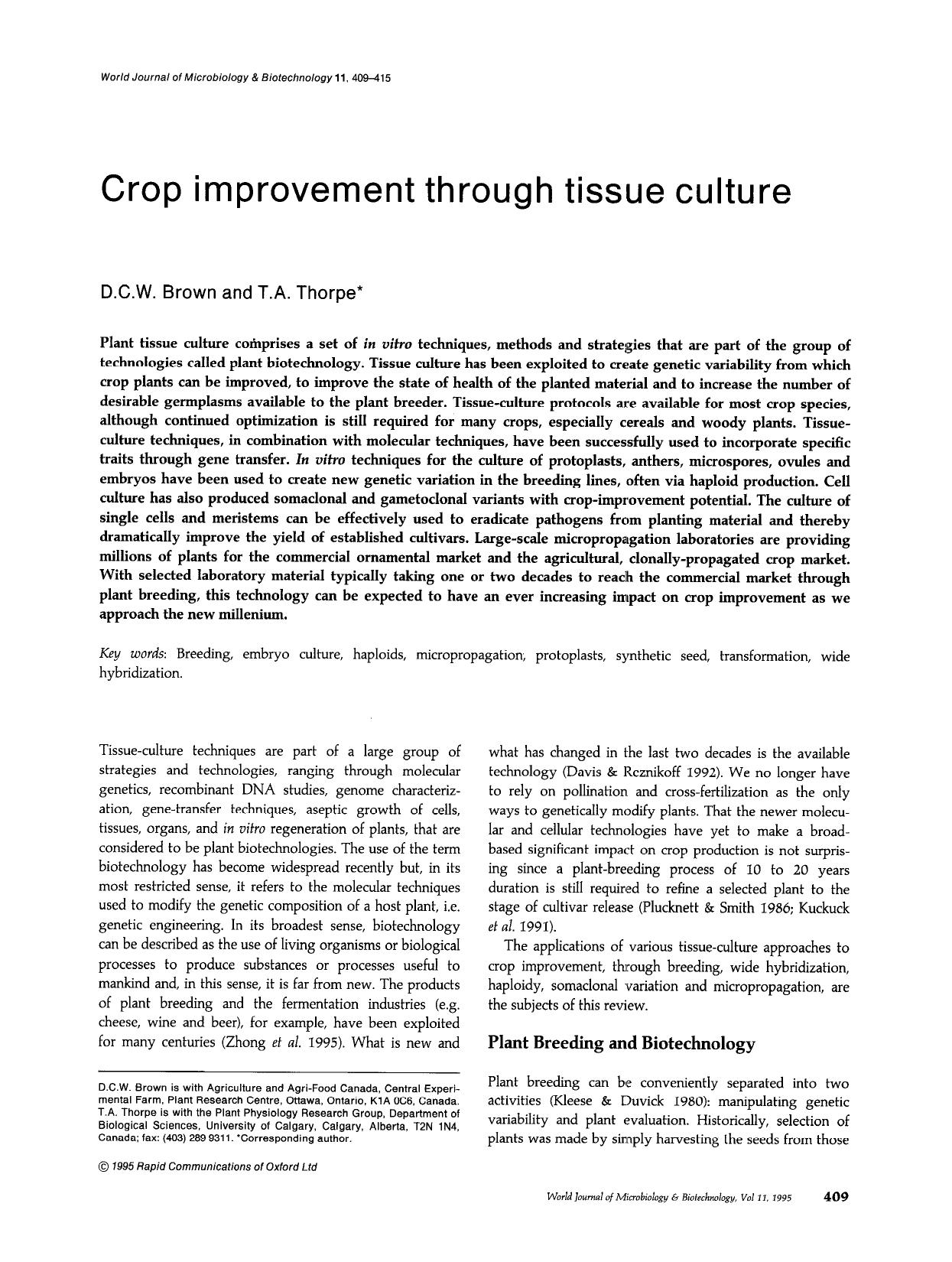 Crop improvement through tissue culture by Unknown