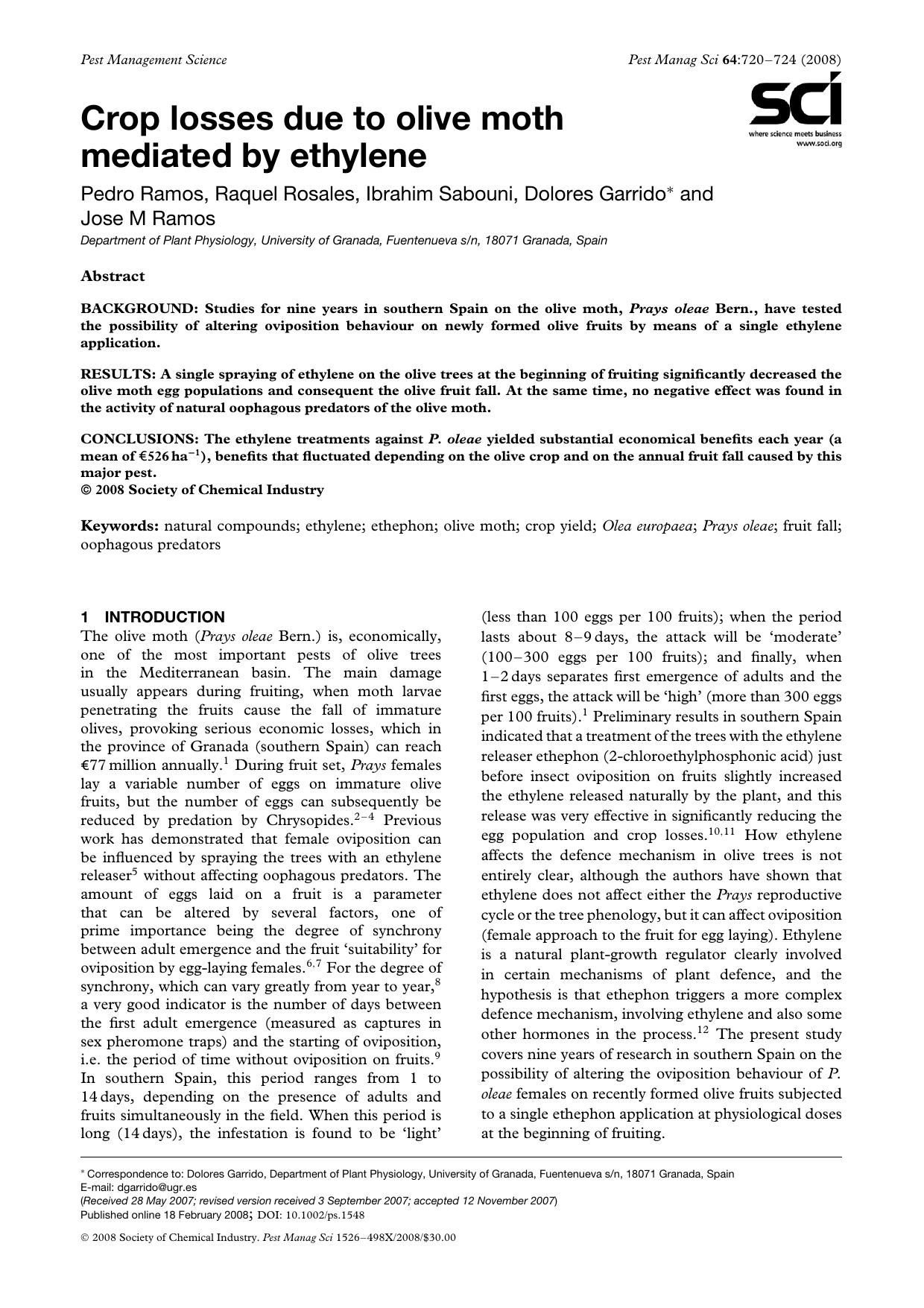 Crop losses due to olive moth mediated by ethylene by Unknown