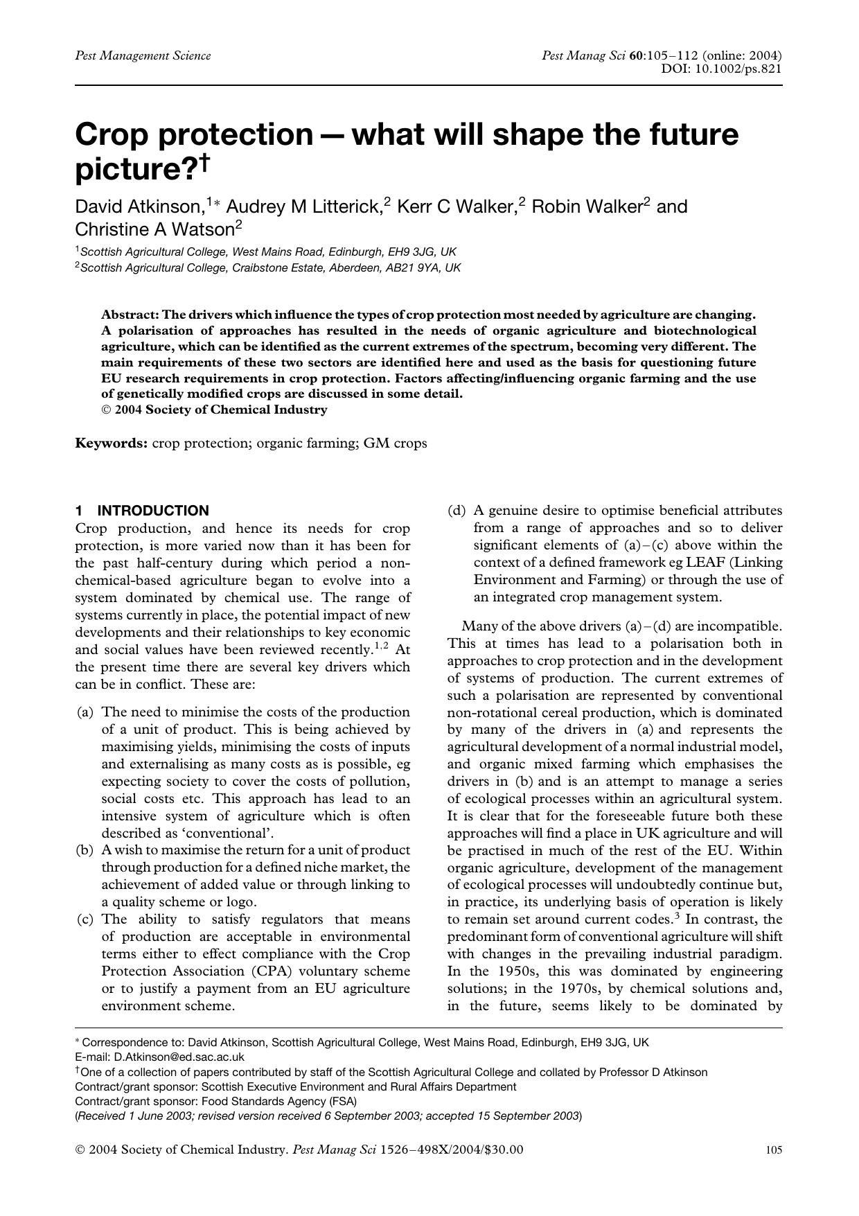 Crop protection-what will shape the future picture? by Unknown