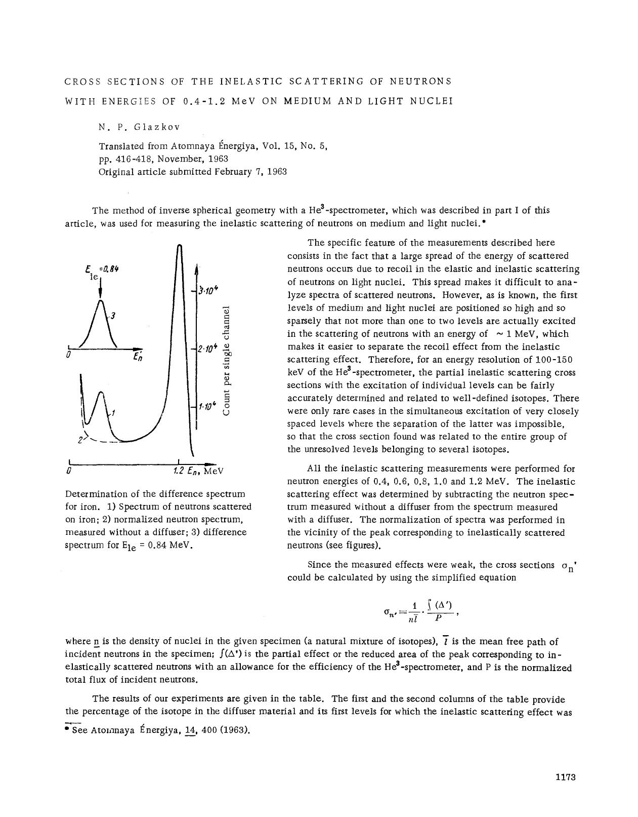 Cross sections of the inelastic scattering of neutrons with energies of 0.4–1.2 MeV on medium and light nuclei by Unknown