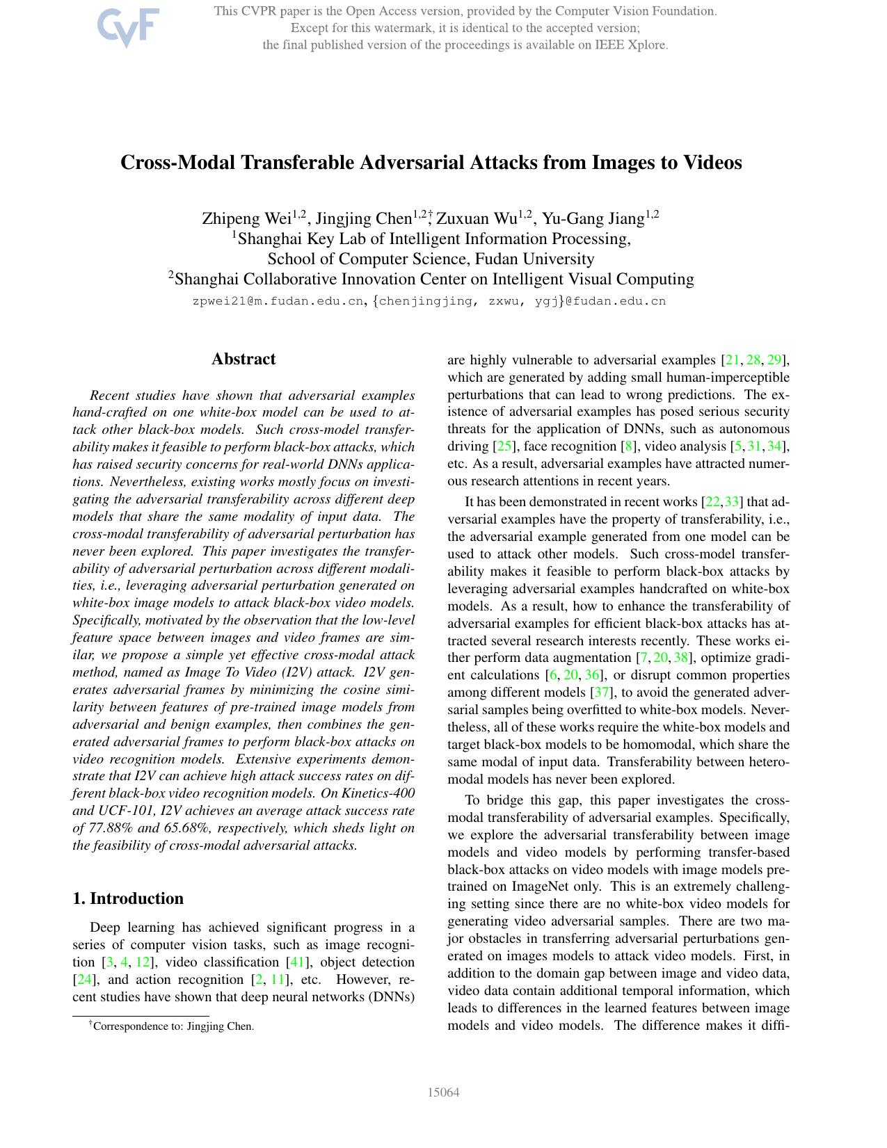 Cross-Modal Transferable Adversarial Attacks From Images to Videos by Zhipeng Wei & Jingjing Chen & Zuxuan Wu & Yu-Gang Jiang