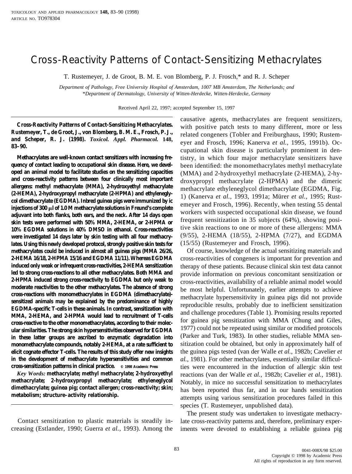 Cross-Reactivity Patterns of Contact-Sensitizing Methacrylates by Rustemeyer T. et al