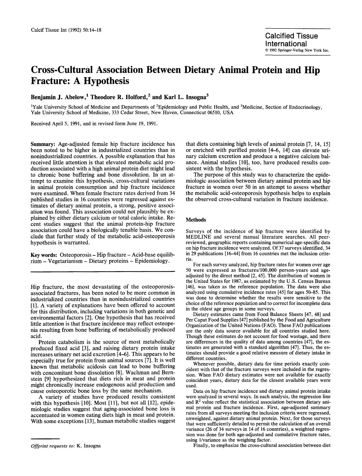 Cross-cultural association between dietary animal protein and hip fracture: A hypothesis by Unknown