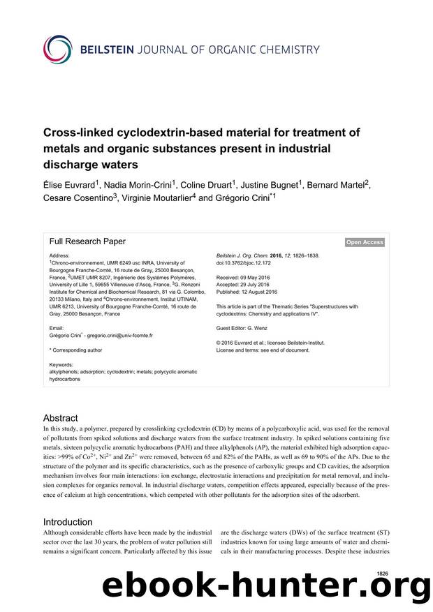 Cross-linked cyclodextrin-based material for treatment of metals and organic substances present in industrial discharge waters by unknow