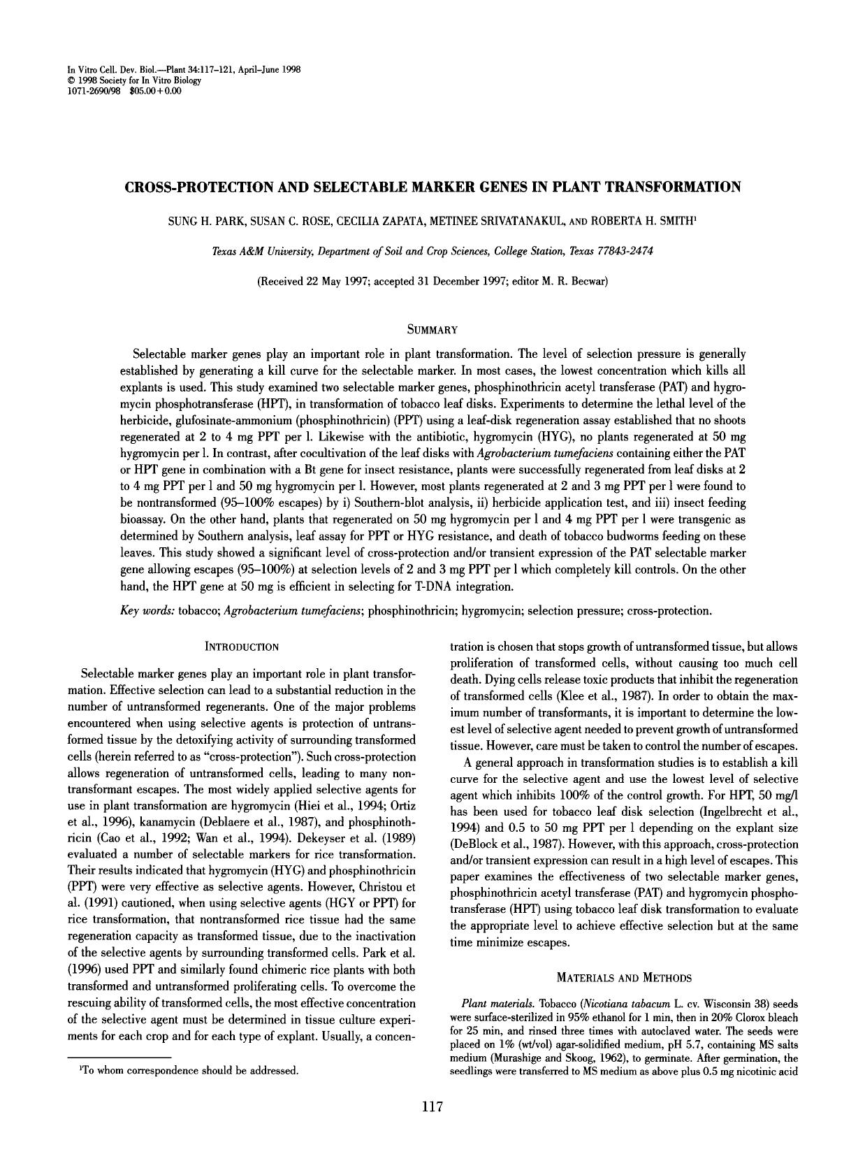 Cross-protection and selectable marker genes in plant transformation by Unknown