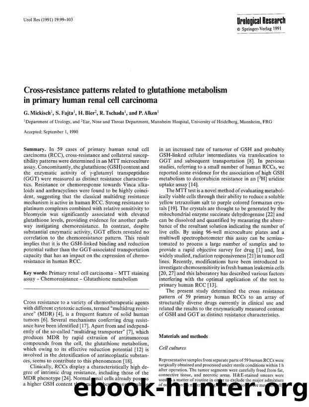 Cross-resistance patterns related to glutathione metabolism in primary human renal cell carcinoma by Unknown