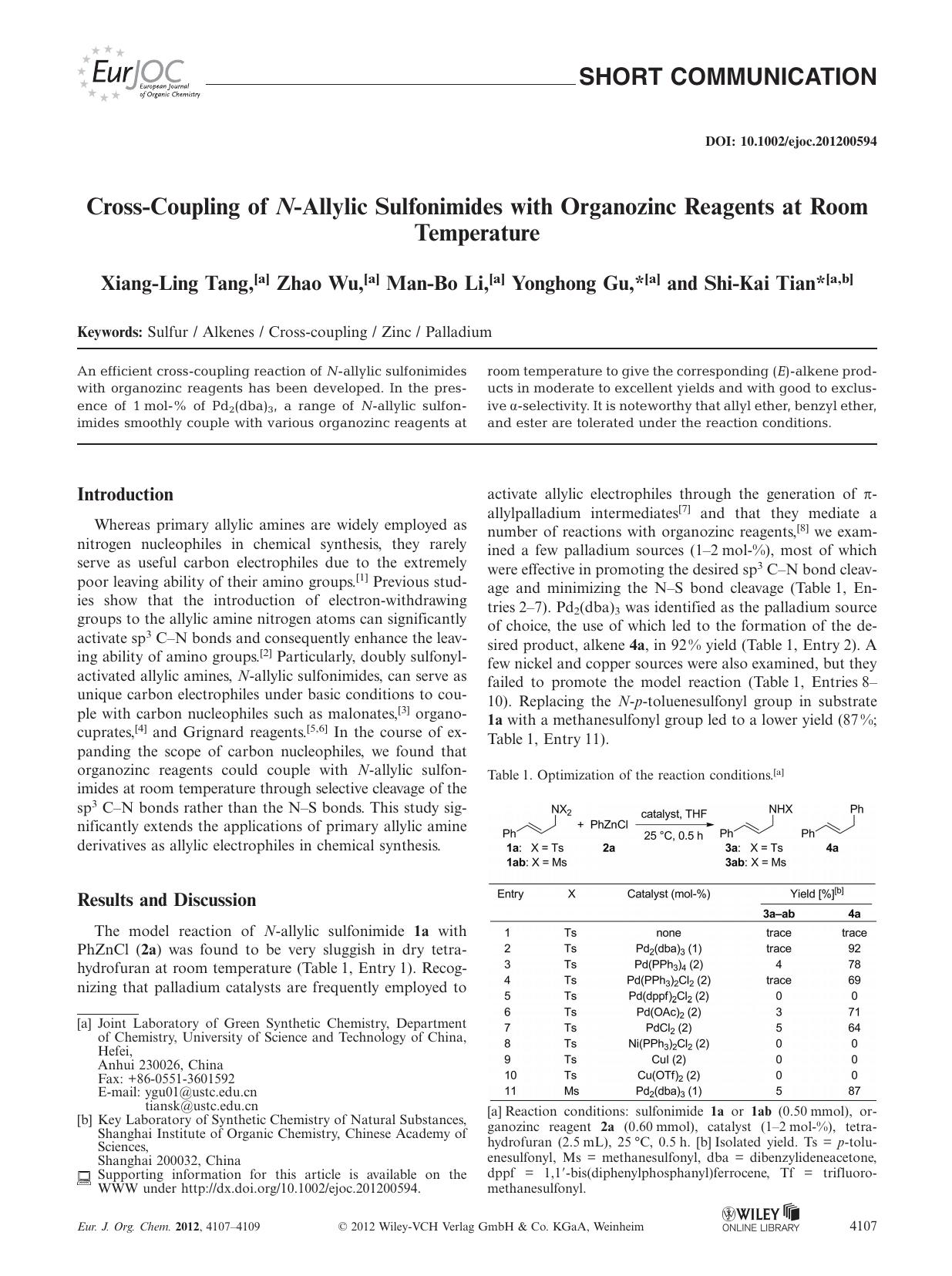 CrossCoupling of NAllylic Sulfonimides with Organozinc Reagents at Room Temperature by Unknown