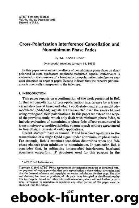 CrossPolarization Interference Cancellation and Nonminimum Phase Fades by Unknown