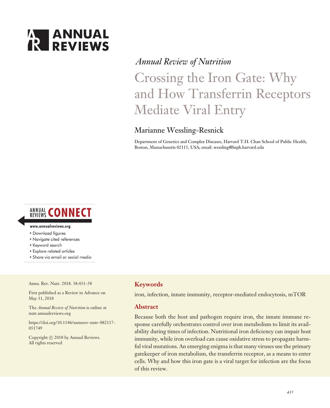 Crossing the Iron Gate: Why and How Transferrin Receptors Mediate Viral Entry by Marianne Wessling-Resnick