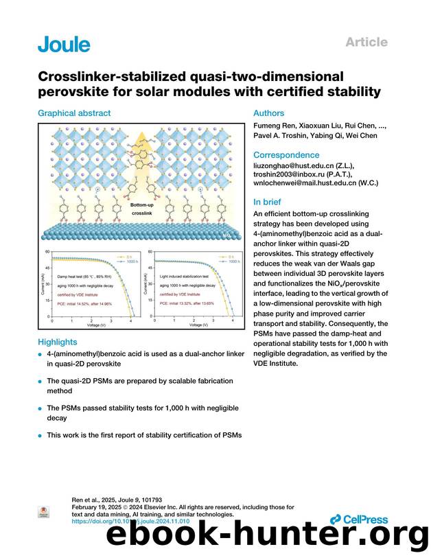 Crosslinker-stabilized quasi-two-dimensional perovskite for solar modules with certified stability by unknow