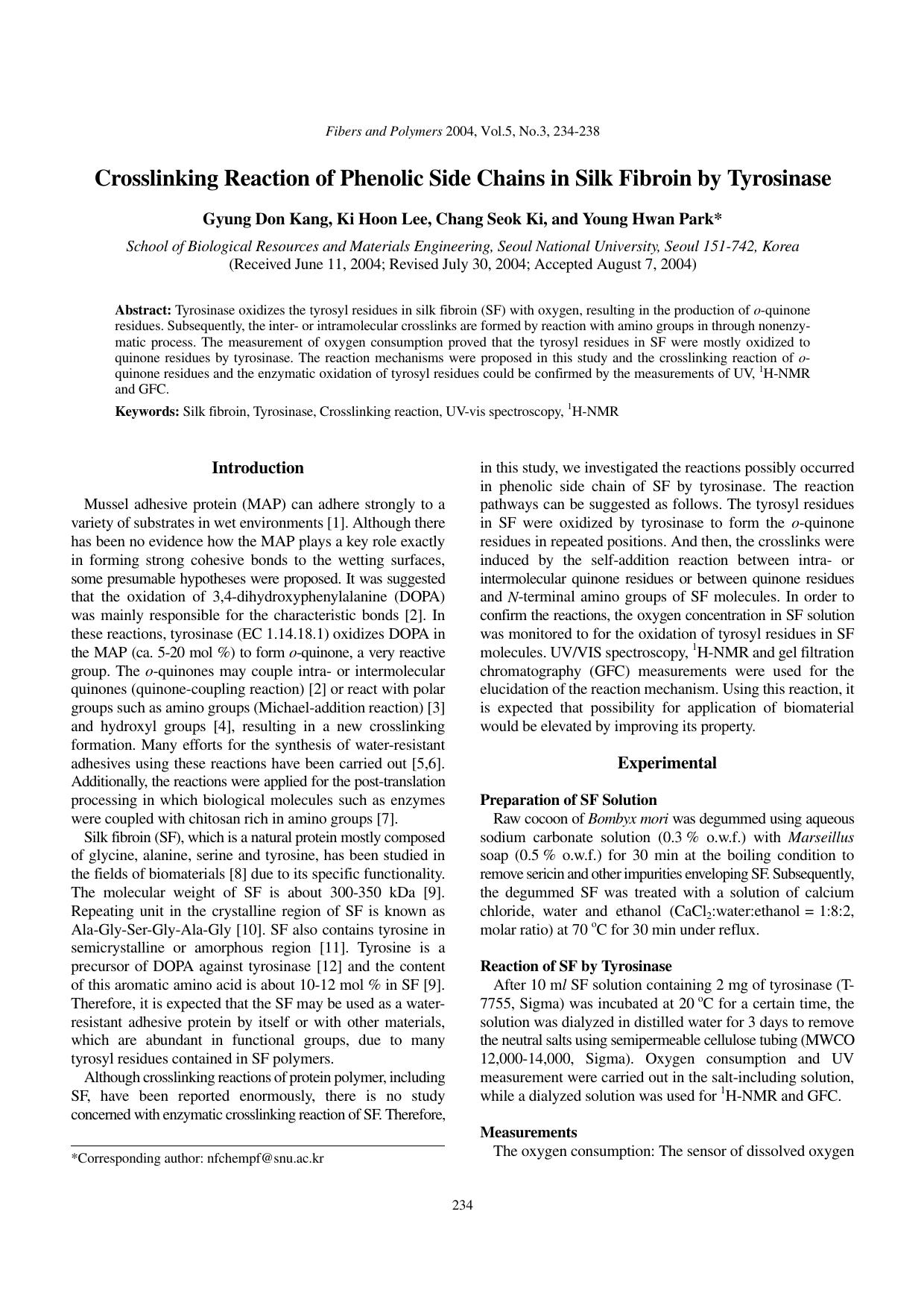 Crosslinking reaction of phenolic side chains in silk fibroin by tyrosinase by Unknown