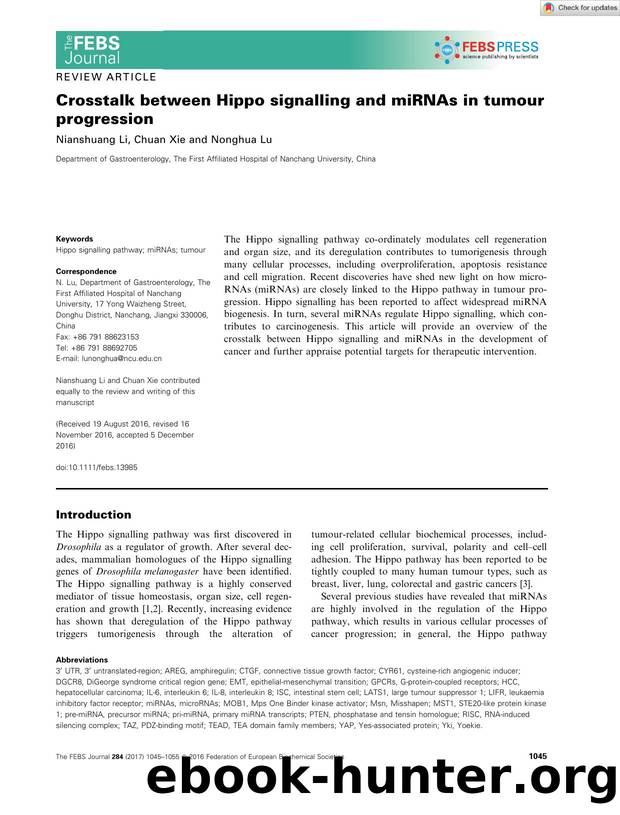 Crosstalk between Hippo signalling and miRNAs in tumour progression by Unknown