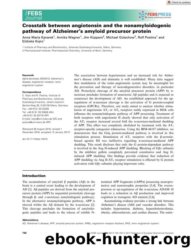 Crosstalk between angiotensin and the nonamyloidogenic pathway of Alzheimer's amyloid precursor protein by Unknown