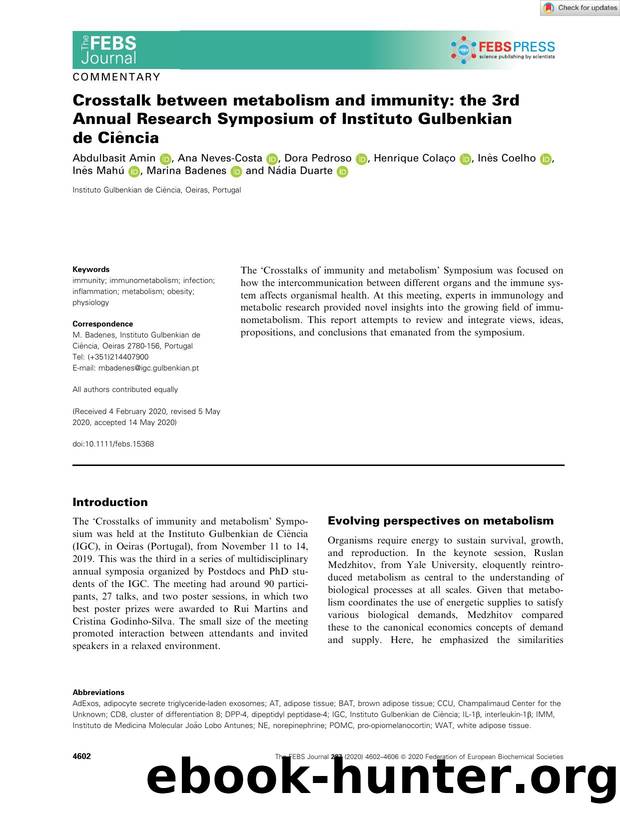 Crosstalk between metabolism and immunity: the 3rd Annual Research Symposium of Instituto Gulbenkian de CiÃªncia by Unknown