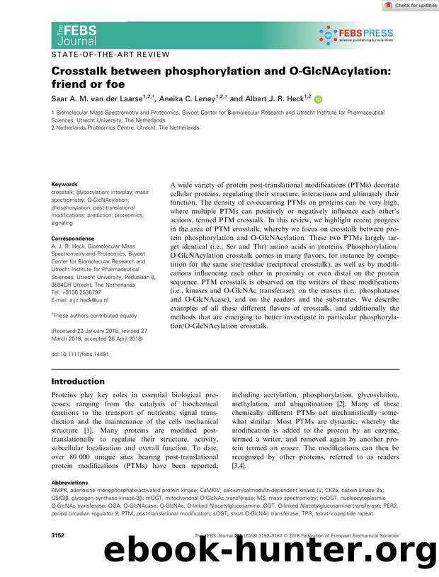 Crosstalk between phosphorylation and OâGlcNAcylation: friend or foe by Unknown