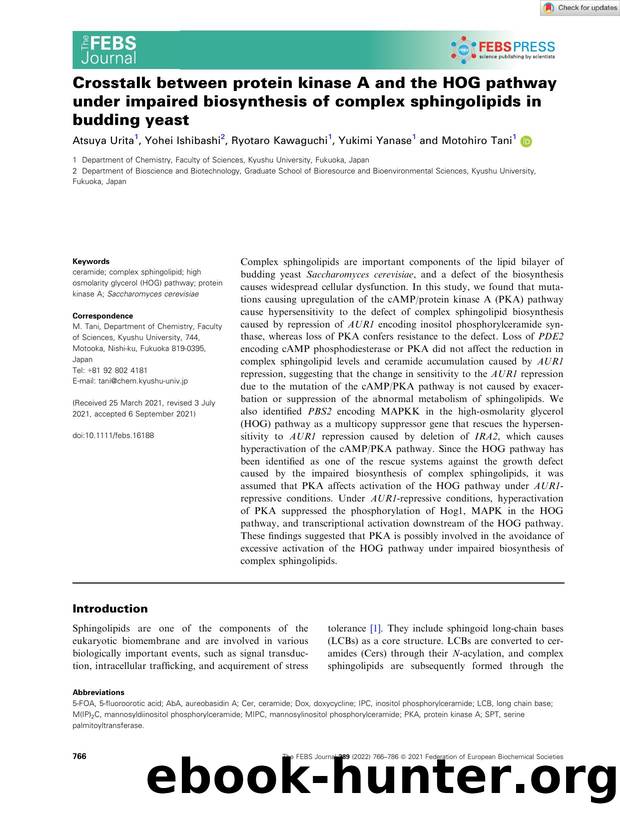 Crosstalk between protein kinase A and the HOG pathway under impaired biosynthesis of complex sphingolipids in budding yeast by Unknown