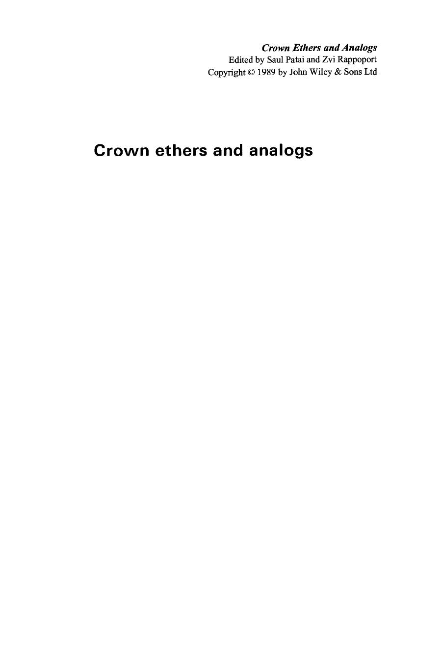 Crown ethers and analogs by Patai S. Rappoport Z. (eds.)