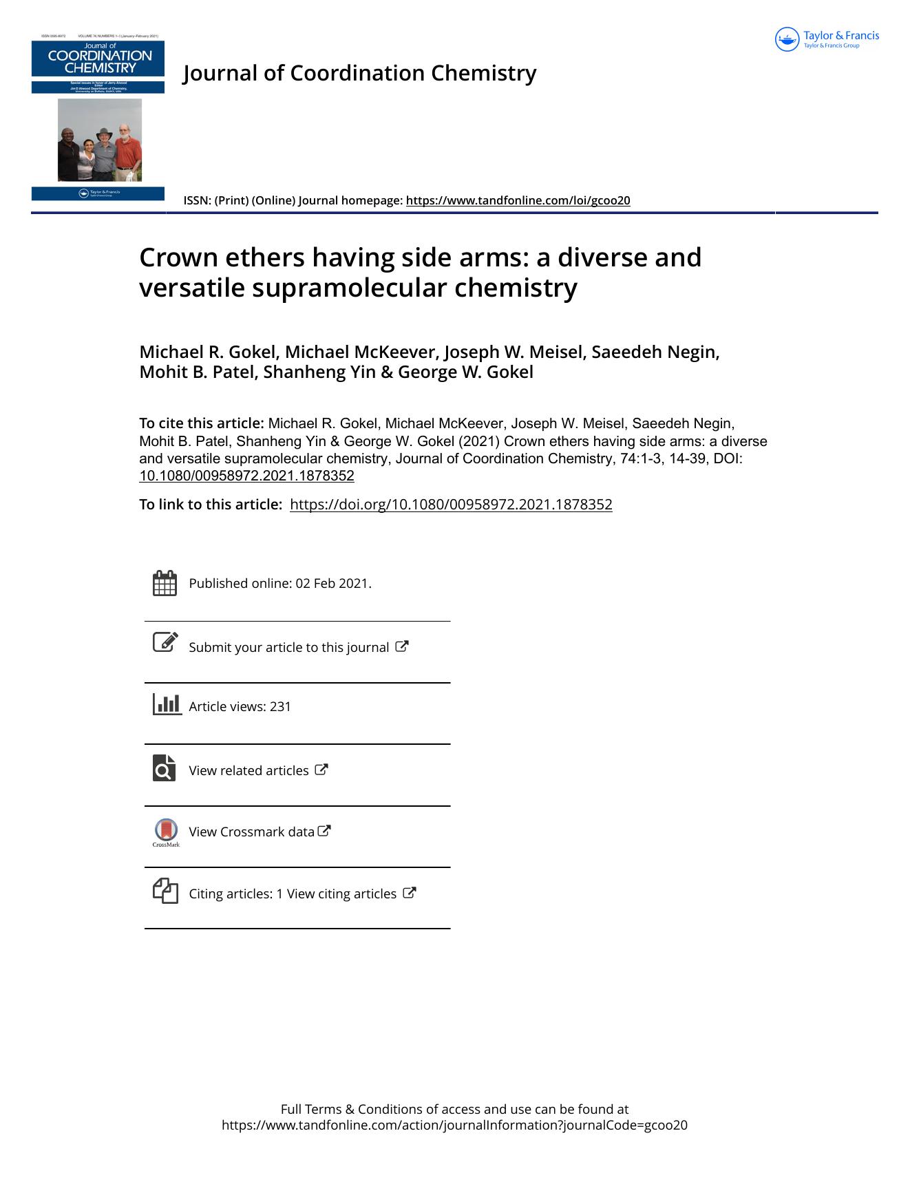 Crown ethers having side arms: a diverse and versatile supramolecular chemistry by unknow