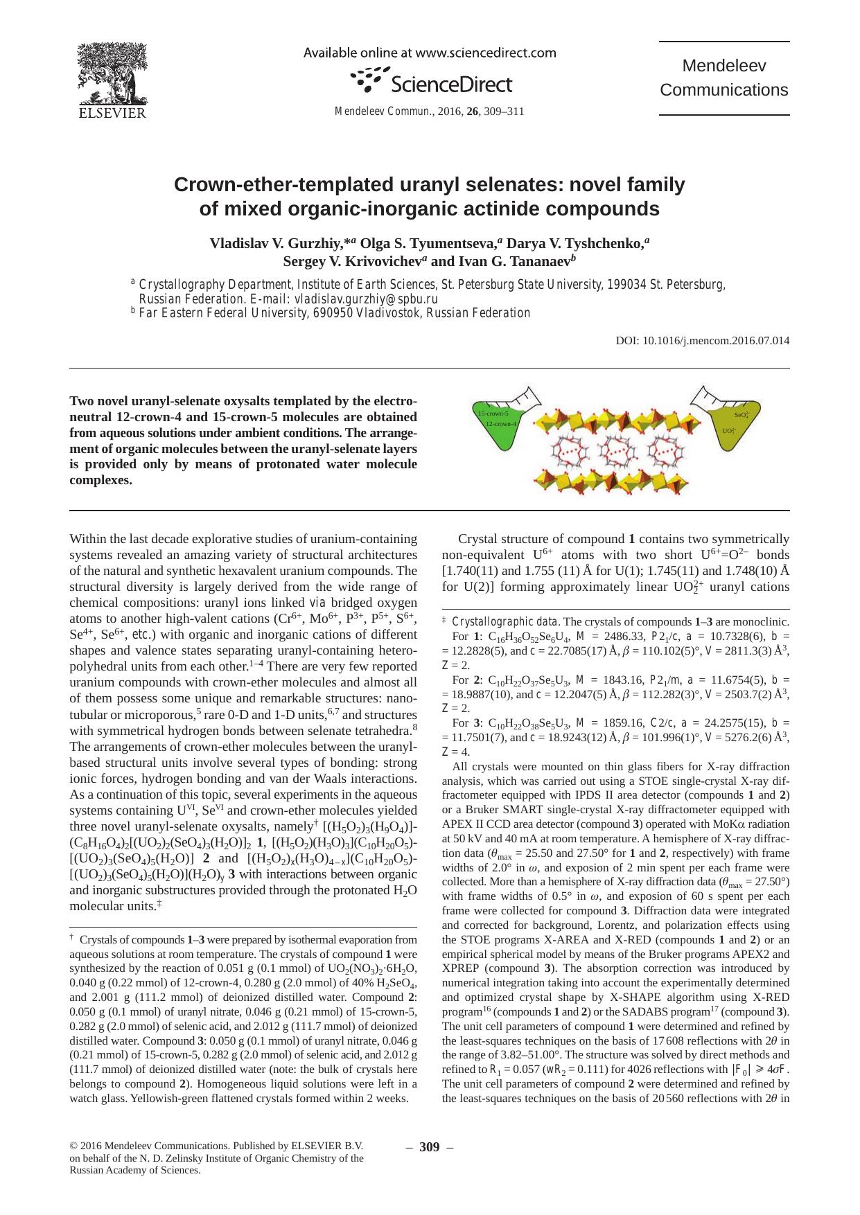 Crown-ether-templated uranyl selenates: novel family of mixed organic-inorganic actinide compounds by unknow