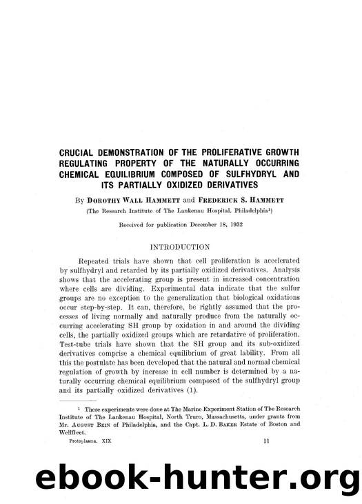 Crucial demonstration of the proliferative growth regulating property of the naturally occurring chemical equilibrium composed of sulfhydryl and its partially oxidized derivatives by Unknown