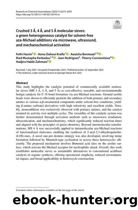 Crushed 3 Ã, 4 Ã, and 5 Ã molecular sieves: a green heterogeneous catalyst for solvent-free aza-Michael additions via microwave, ultrasound, and mechanochemical activation by unknow