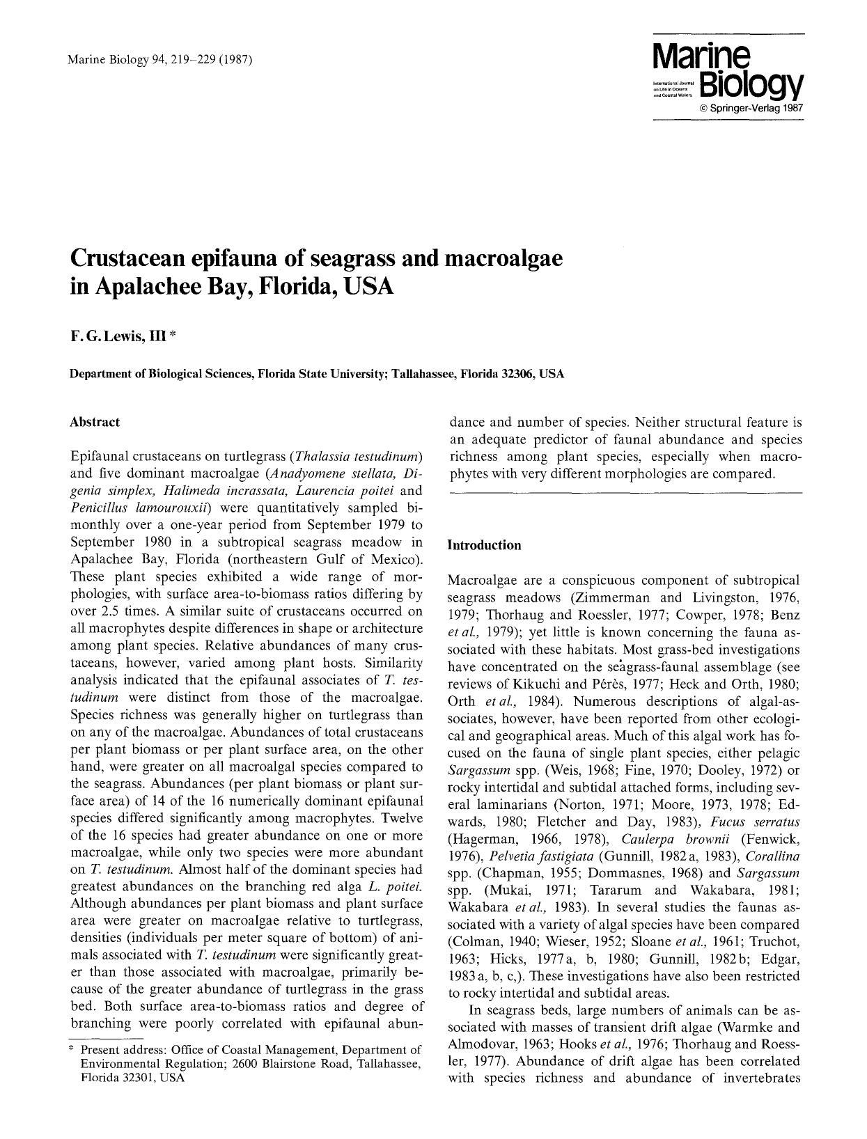 Crustacean epifauna of seagrass and macroalgae in Apalachee Bay, Florida, USA by Unknown