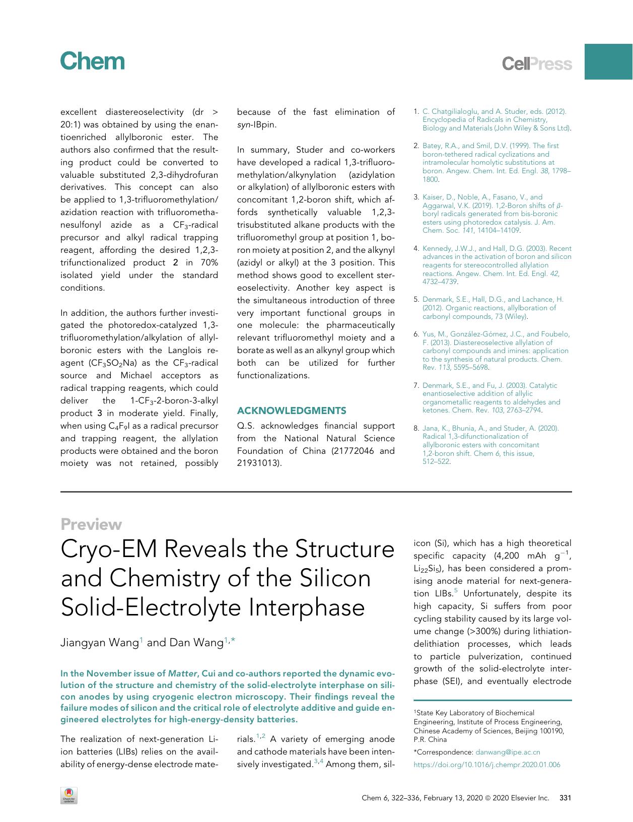 Cryo-EM Reveals the Structure and Chemistry of the Silicon Solid-Electrolyte Interphase by Jiangyan Wang & Dan Wang