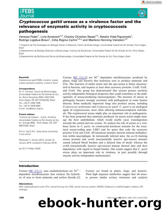 CryptococcusÂ gattii urease as a virulence factor and the relevance of enzymatic activity in cryptococcosis pathogenesis by Unknown
