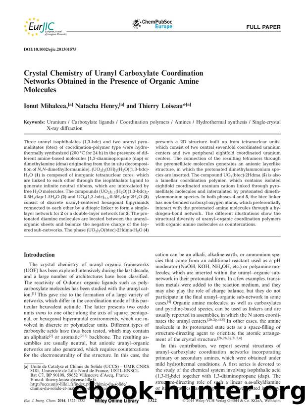 Crystal Chemistry of Uranyl Carboxylate Coordination Networks Obtained in the Presence of Organic Amine Molecules by Unknown