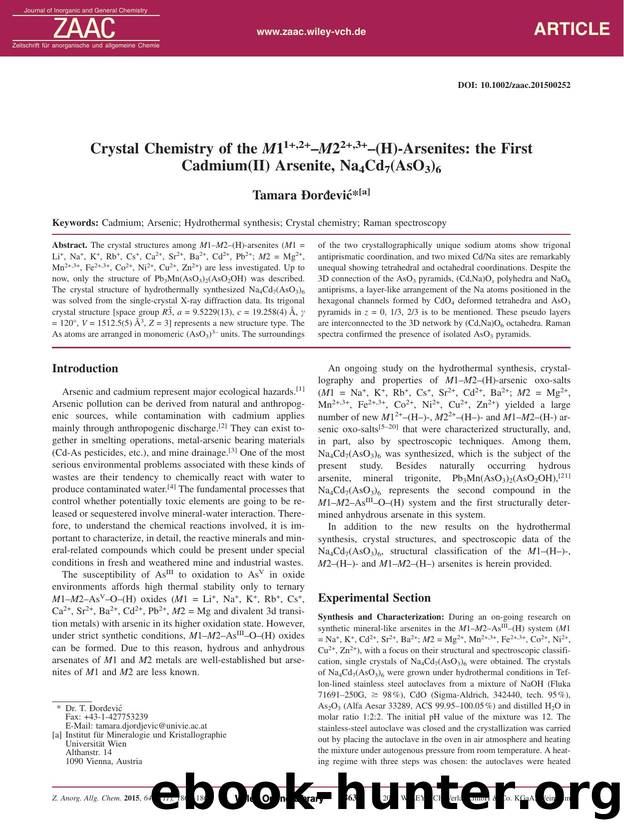 Crystal Chemistry of the M11+,2+M22+,3+(H)Arsenites: the First Cadmium(II) Arsenite, Na4Cd7(AsO3)6 by Unknown