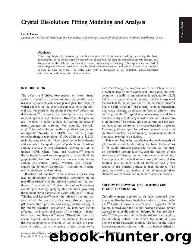 Crystal Dissolution: Pitting Modeling and Analysis by Faruk Civan